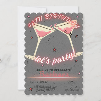 Einladung zum 40. Geburtstag - Pink Cocktail