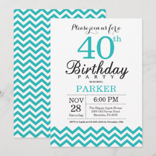 Einladung zum 40. Geburtstag Teal Chevron