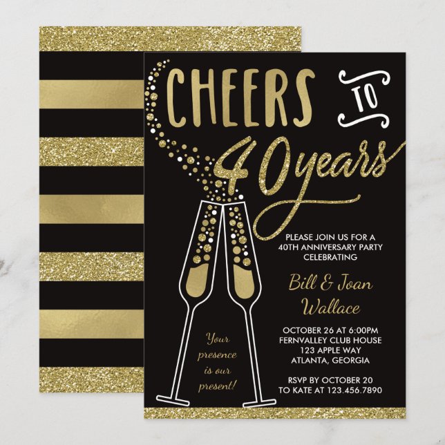 Einladung zum 40. Hochzeitstag, Imitate Glitzer (Vorne/Hinten)