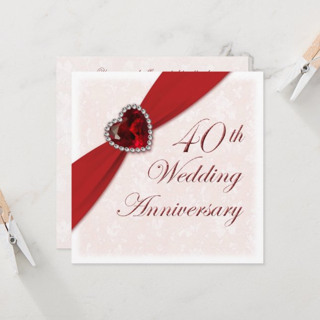 Einladung zum 40. Hochzeitstag in Damask (Vorderseite/Rückseite Beispiel)