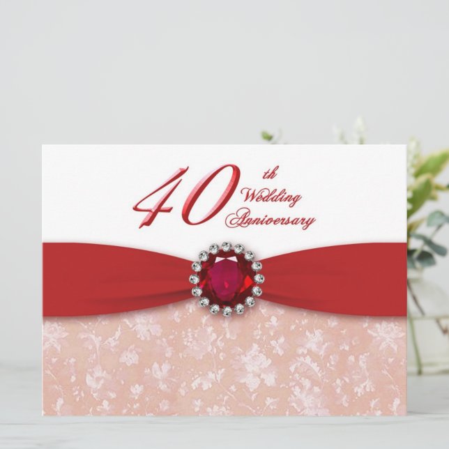 Einladung zum 40. Hochzeitstag in Damask (Stehend Vorderseite)