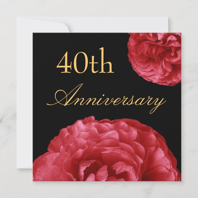 Einladung zum 40. Jubiläum - Rote Rosen (Vorderseite)