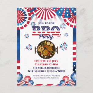 Einladung zum 4. Juli BBQ, Party in den USA Einlad Postkarte