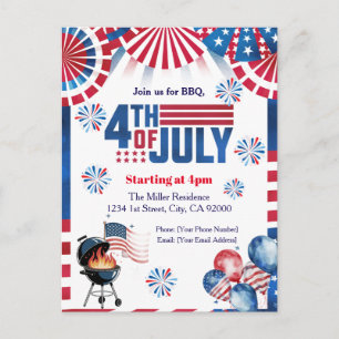 Einladung zum 4. Juli BBQ, Party in den USA Einlad Postkarte