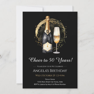 Einladung zum 50. Geburtstag in Schwarz und Gold m