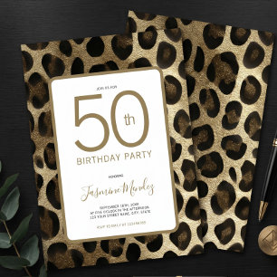 Einladung zum 50. Geburtstag Leopardendruck Gold