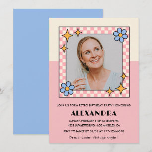 Einladung zum 50. Geburtstag Retro Groovy Pink Flo