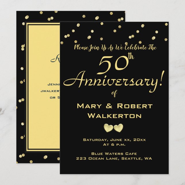 Einladung zum 50. Hochzeitstag - Goldene Herzen (Vorne/Hinten)