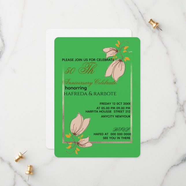 Einladung zum 50. Hochzeitstag, Greenery-Hochzeits (Vorderseite/Rückseite Beispiel)
