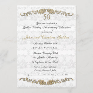 Einladung zum 50. Hochzeitstag - Rosenrand weiß