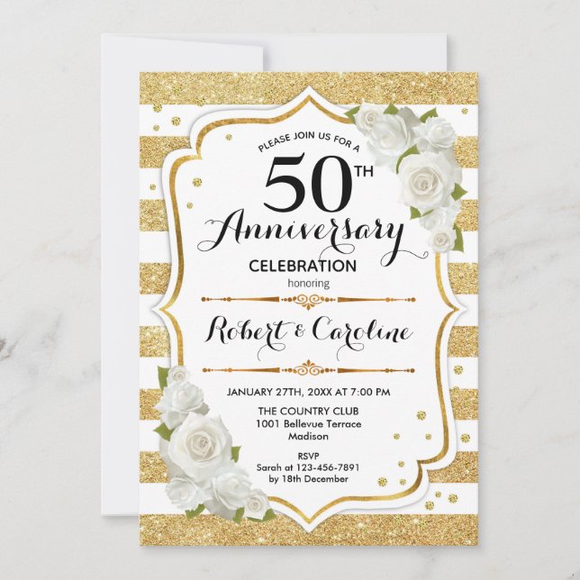 Einladung zum 50-jährigen Jubiläum - Goldene Rosen (Vorderseite)