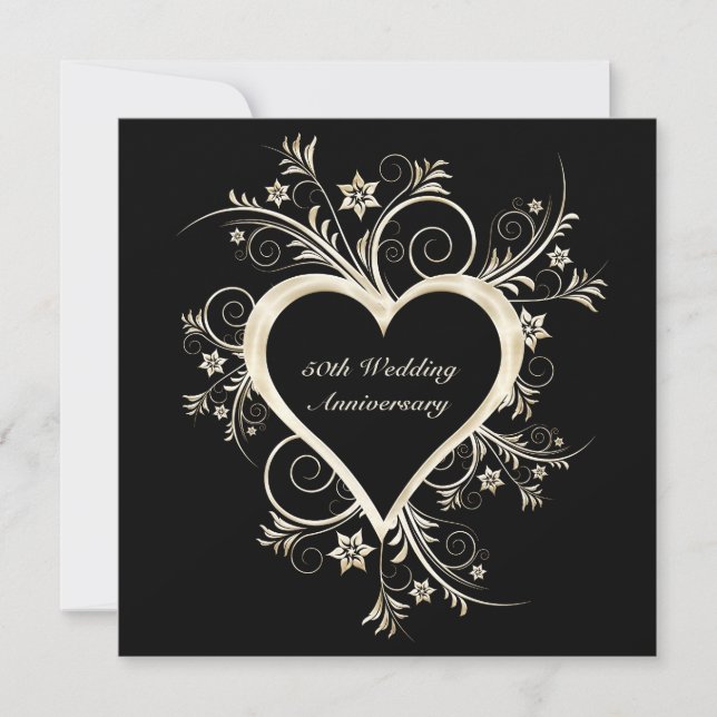 Einladung zum 50. Jubiläum Black, Gold Heart (Vorderseite)