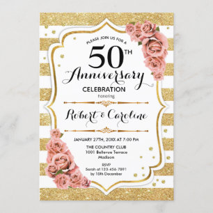 Einladung zum 50. Jubiläum - Goldene rosa Rosen