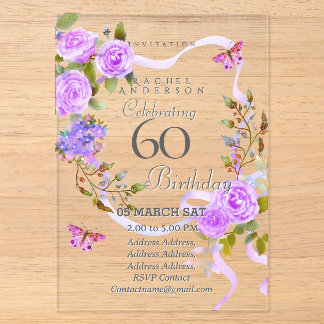 Einladung zum 60. Geburtstag mit violetter Rose
