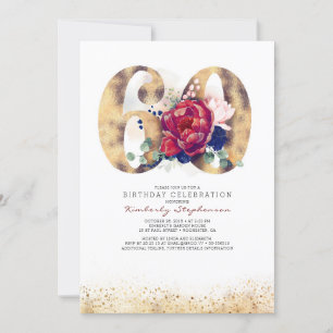 Einladung zum 60. Geburtstag - Navy Blue und Burgu