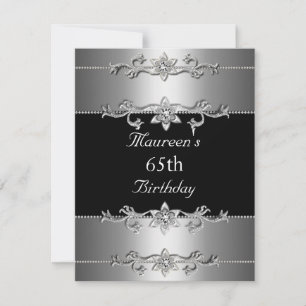 Einladung zum 65. Geburtstag Elegant Schwarz Silbe