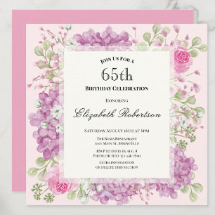 Einladung zum 65. Geburtstag Elegante rosa Blumen