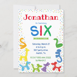 Einladung zum 6. Geburtstag von Tierballons