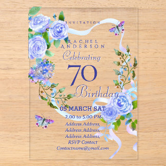 Einladung zum 70. Geburtstag mit Blaue Rose Schlei