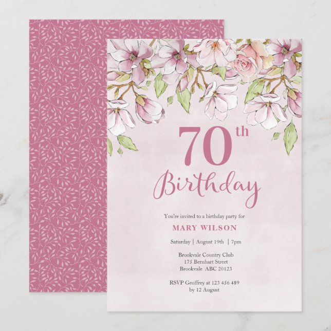 Einladung zum 70. Geburtstag Rosa Bläserin (Vorne/Hinten)