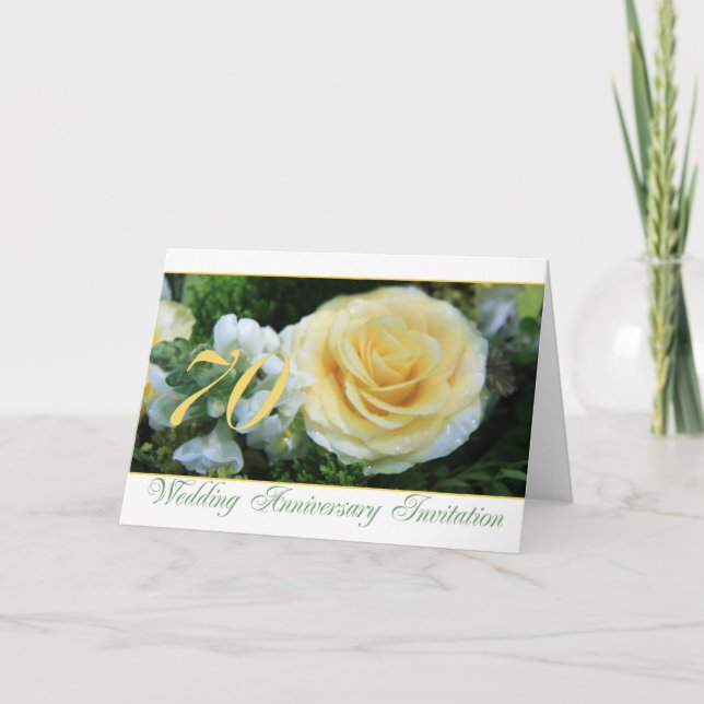 Einladung zum 70. Hochzeitstag - Gelbe Rose (Vorderseite)