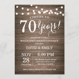 Einladung zum 70. Hochzeitstag rustikales Holz