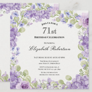 Einladung zum 71. Geburtstag Elegante lila Blüten
