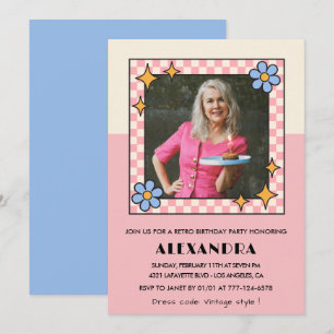 Einladung zum 75. Geburtstag Retro Groovy Pink Flo