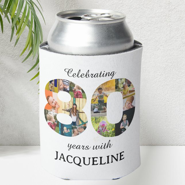 Einladung zum 80. Geburtstag Dosenkühler (80th birthday personalized can cooler with family photo collage template.)