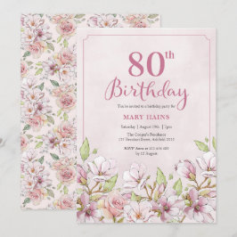 Einladung zum 80. Geburtstag Pink Floral