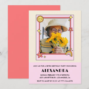 Einladung zum 80. Geburtstag Retro Groovy Pink Flo