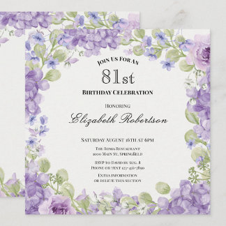 Einladung zum 81. Geburtstag Elegante lila Blüten