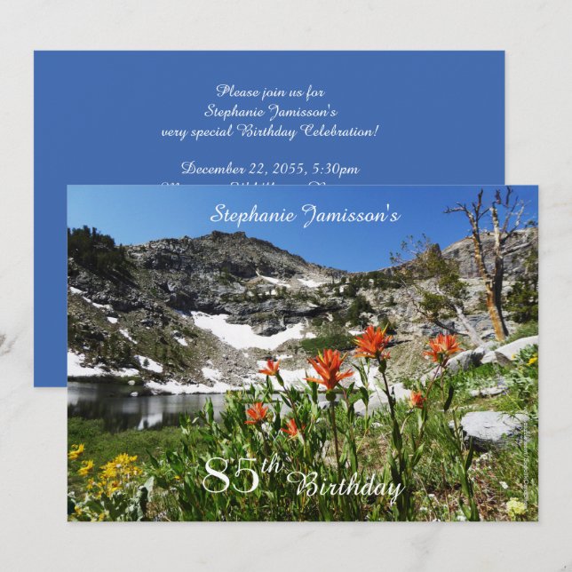 Einladung zum 85. Geburtstag, Berge, Wildblumen (Vorne/Hinten)