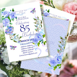 Einladung zum 85. Geburtstag mit Blauem Rosenband