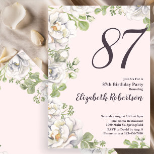 Einladung zum 87. Geburtstag Blush Pink Florale Pf