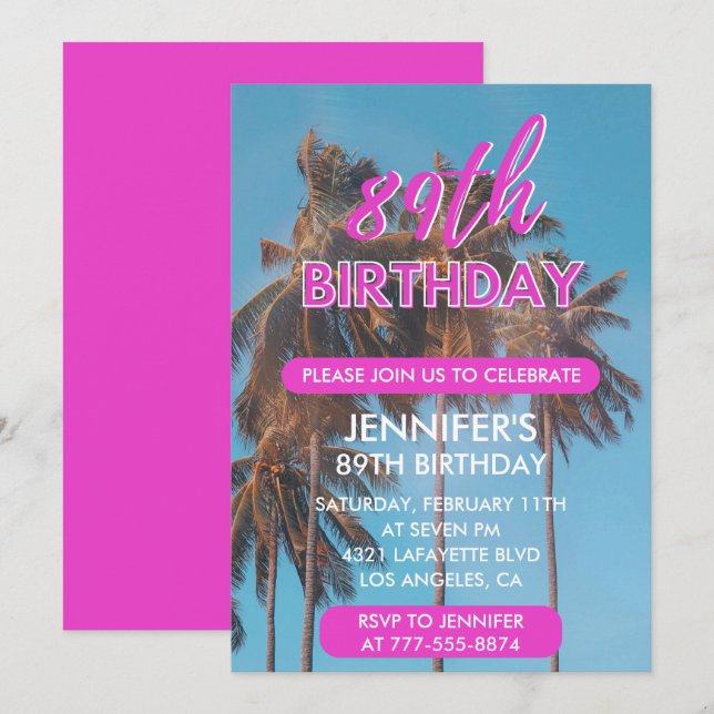 Einladung zum 89. Geburtstag Summer Pink Palm (Vorne/Hinten)