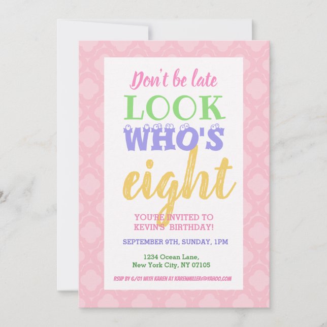 Einladung zum 8. Geburtstag (Vorderseite)