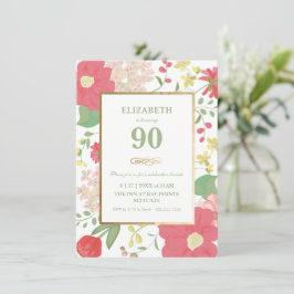 Einladung zum 90. Geburtstag - Gold, elegante Blüt