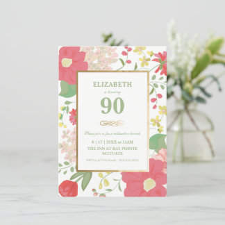 Einladung zum 90. Geburtstag - Gold, elegante Blüt