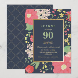 Einladung zum 90. Geburtstag - Gold, elegante Blüt