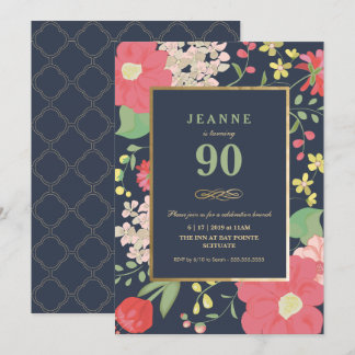 Einladung zum 90. Geburtstag - Gold, elegante Blüt