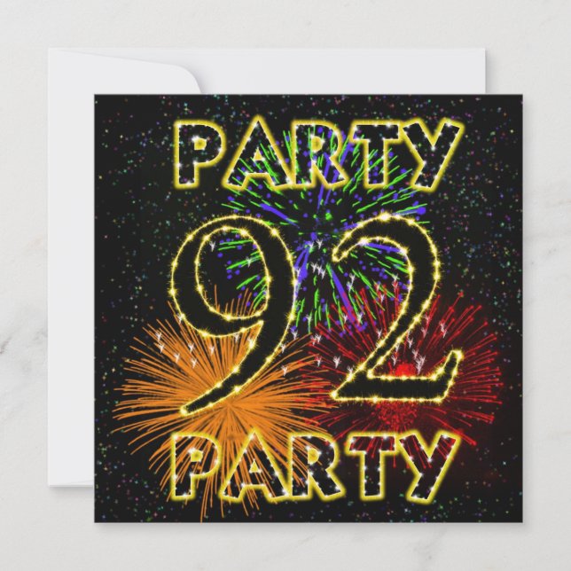 Einladung zum 92. Geburtstag mit Feuerwerk (Vorderseite)