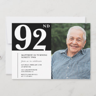Einladung zum 92. Geburtstag mit Schwarz-Weiß-Foto