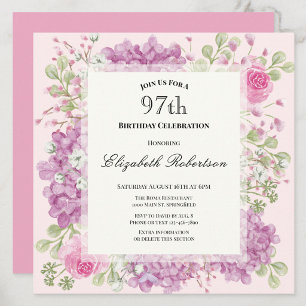 Einladung zum 97. Geburtstag Elegante rosa Blumen