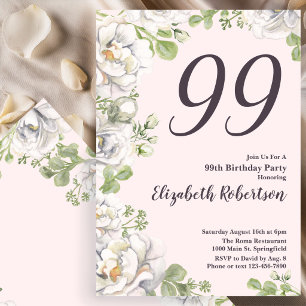 Einladung zum 99. Geburtstag Blush Pink Florale Pf