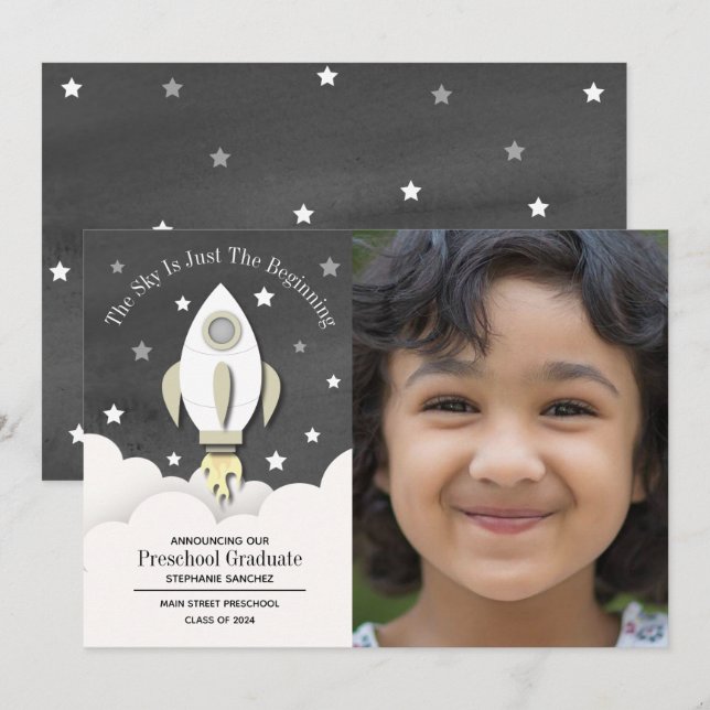 Einladung zum Abschluss von Rocket Preschool (Vorne/Hinten)