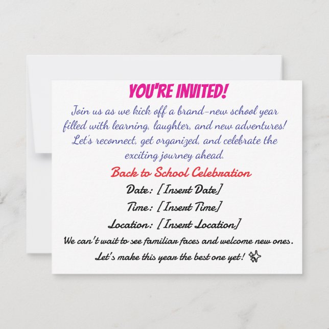 Einladung zum Back-to-School-Bash (Rückseite)