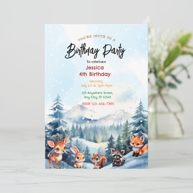 Einladung zum bezauberten Wald zum Geburtstag (Stehend Vorderseite)