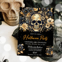 Einladung zum Black and Gold Skull Halloween-Party