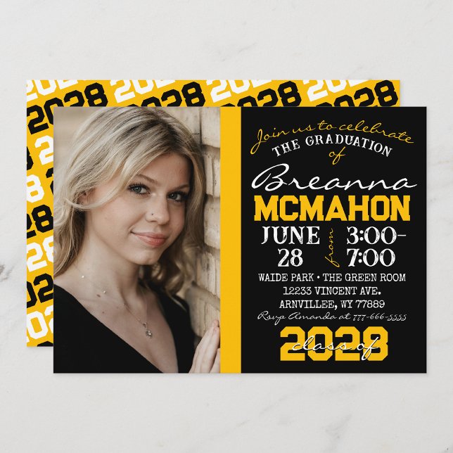 Einladung zum Black & Gold Abschluss Foto ( Repeating Class Year 1 & 2 Photo Graduation Invitations & Announcements)